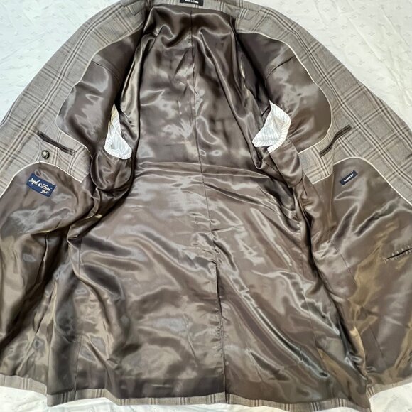 Joseph & Feiss Gold Mens Plaid Blazer Classic Fit 44R Wool Blend Gray Career - Picture 10 of 16